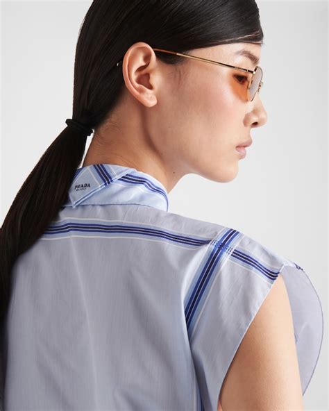 cropped prada shirt|Light Blue Checked Cropped Cotton Shirt .